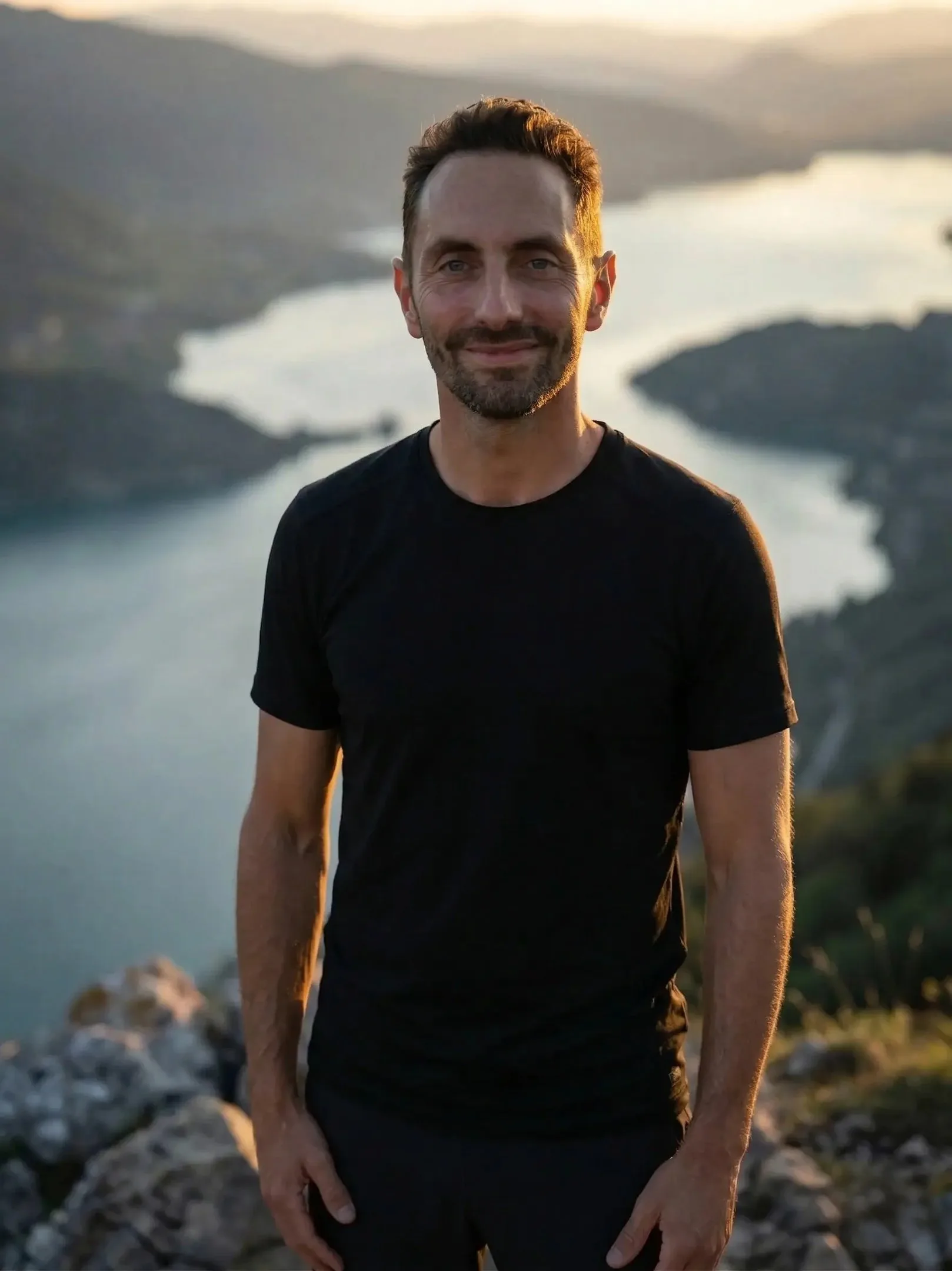 Portrait de Laurent Henry devant un paysage alpin